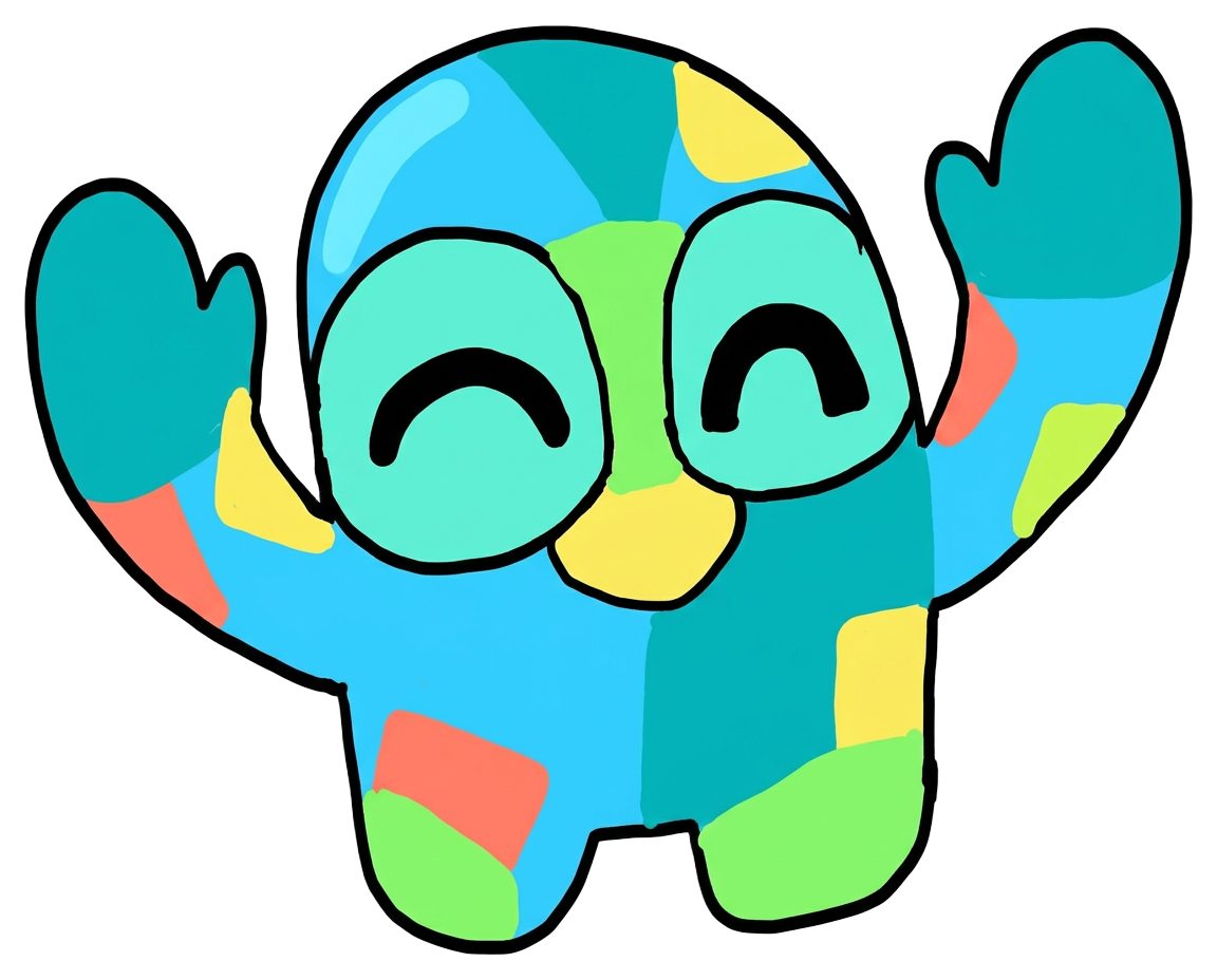 Helpie’s blue friend waving hello
